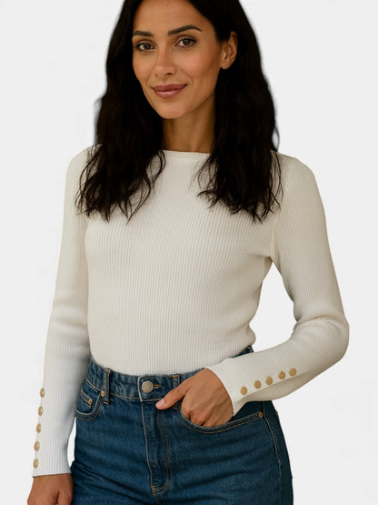 Venna Ribbed Button Sleeve Top