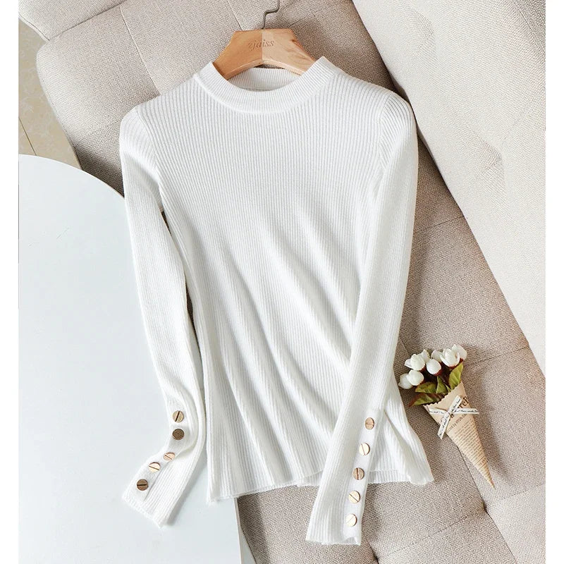Venna Ribbed Button Sleeve Top